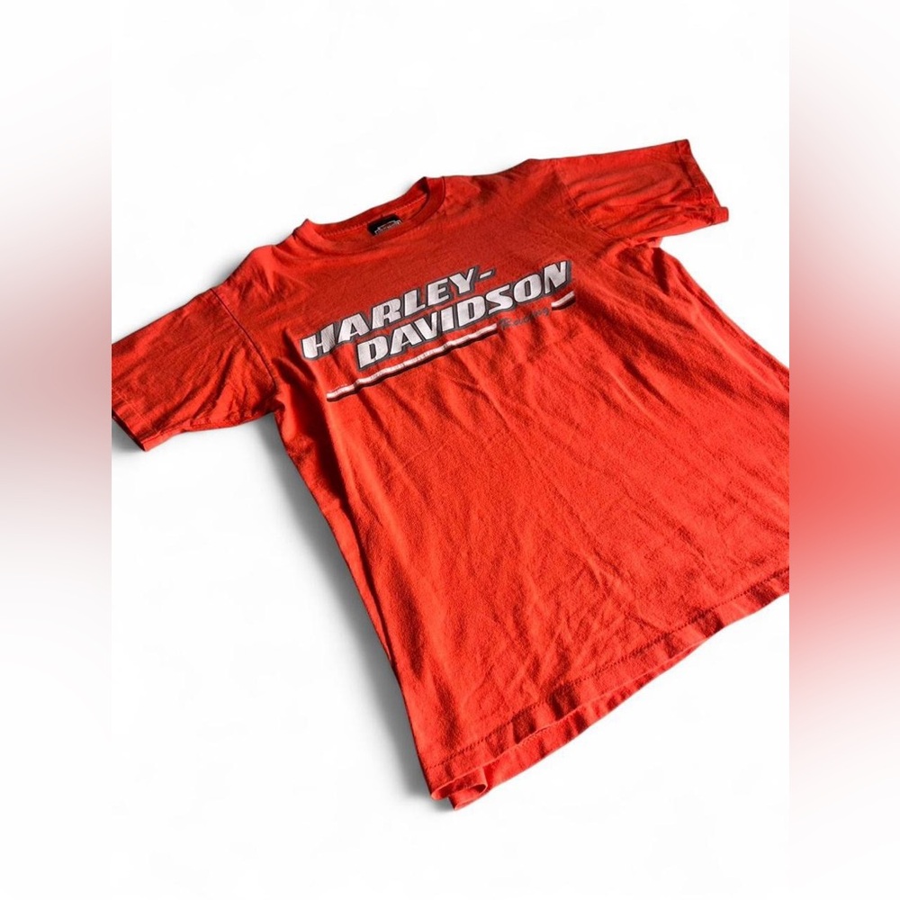 Harley Davidson Copenhagen Denmark Racing Tee Orange Biker Shirt
